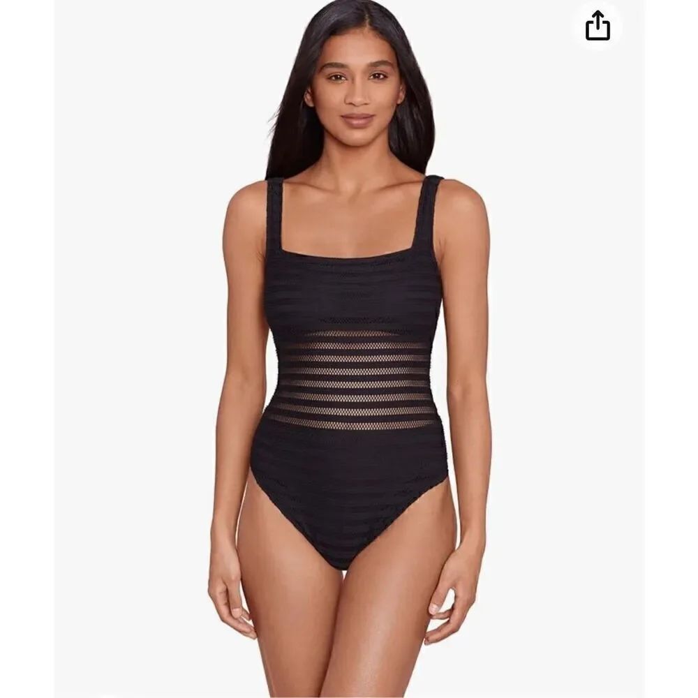 Lauren Ralph Lauren Women's Ottoman Mesh Square Neck Over The Shoulder One Piece